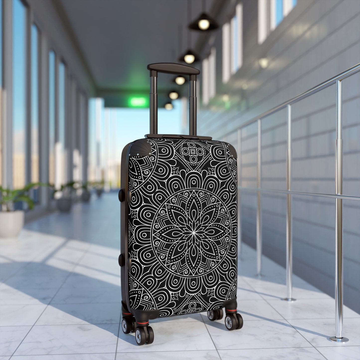 Black White Mandala Suitcase | Floral Geometric Carry-On