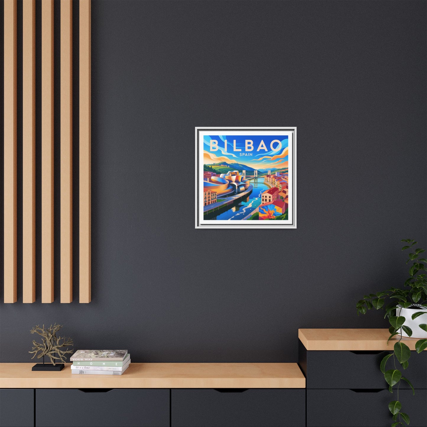 Bilbao Spain travel art Matte Canvas Framed | Bilbao cityscape wall art