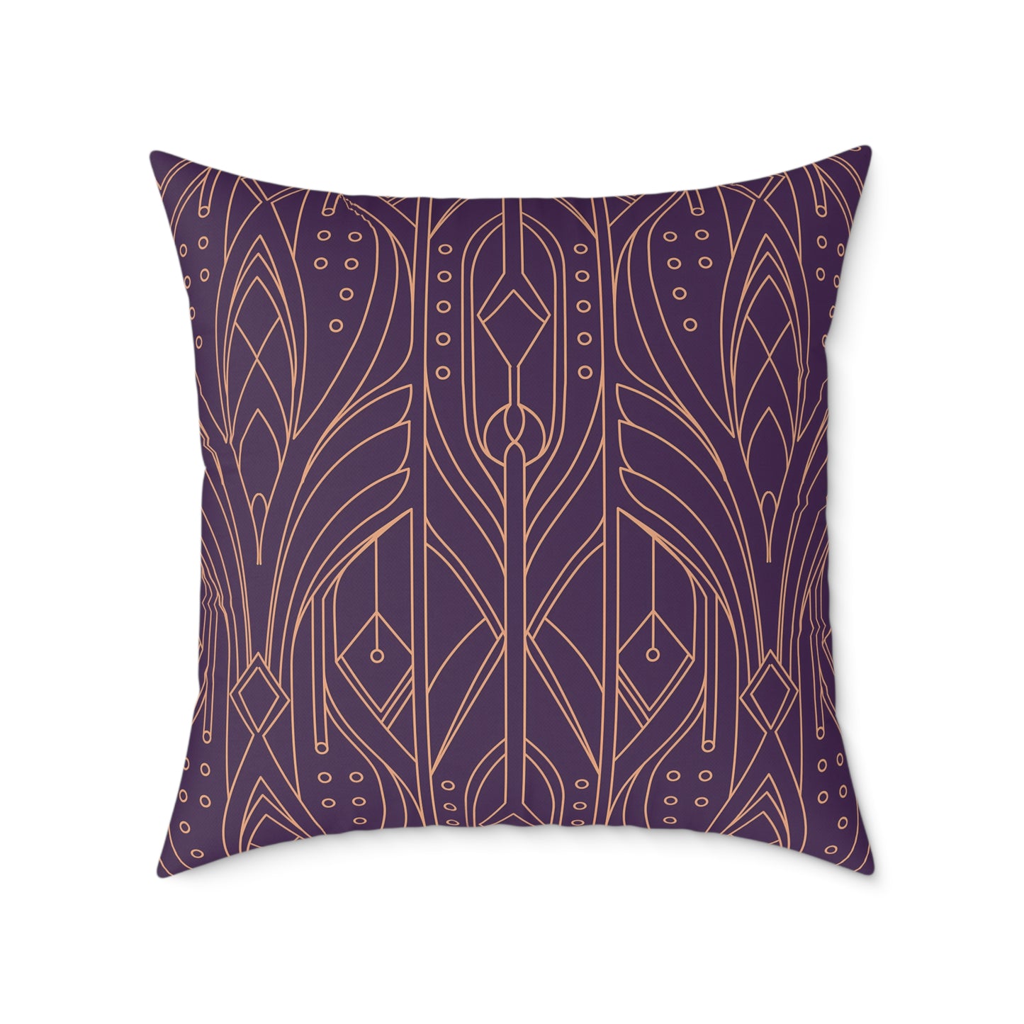 Art Deco Geometric Pattern Square Pillow | Purple Copper