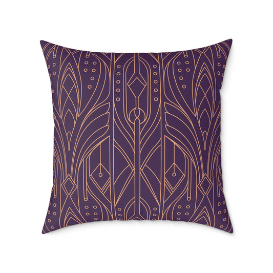 Art Deco Geometric Pattern Square Pillow | Purple Copper