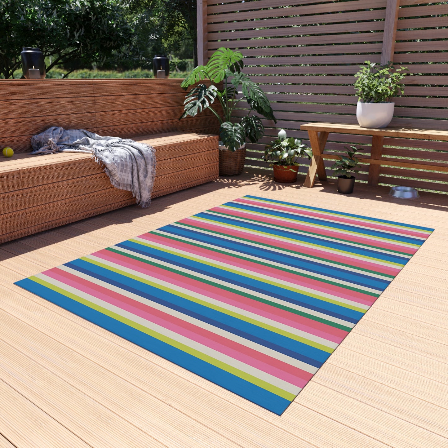 Colorful Stripe Pattern Outdoor/Indoor Rug | Waterproof Patio Mat