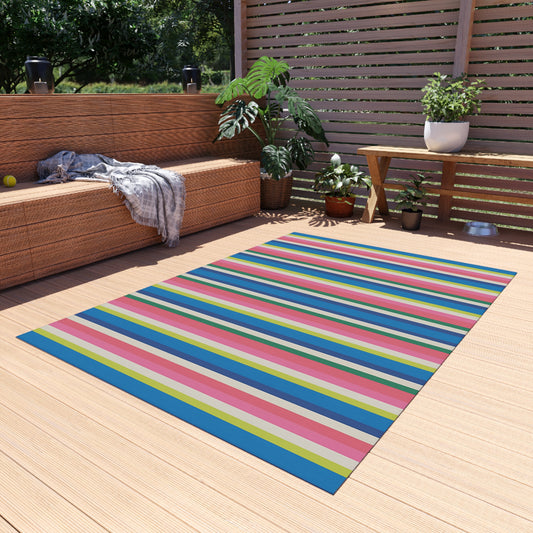 Colorful Stripe Pattern Outdoor/Indoor Rug | Waterproof Patio Mat