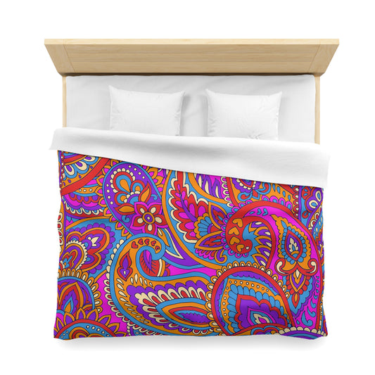 Vibrant Paisley Microfiber Duvet Cover, Bohemian Bedding, Colorful Home Decor, Bedroom Refresh, Gift for Her, Festival Decor - LOLA VEGAS ART
