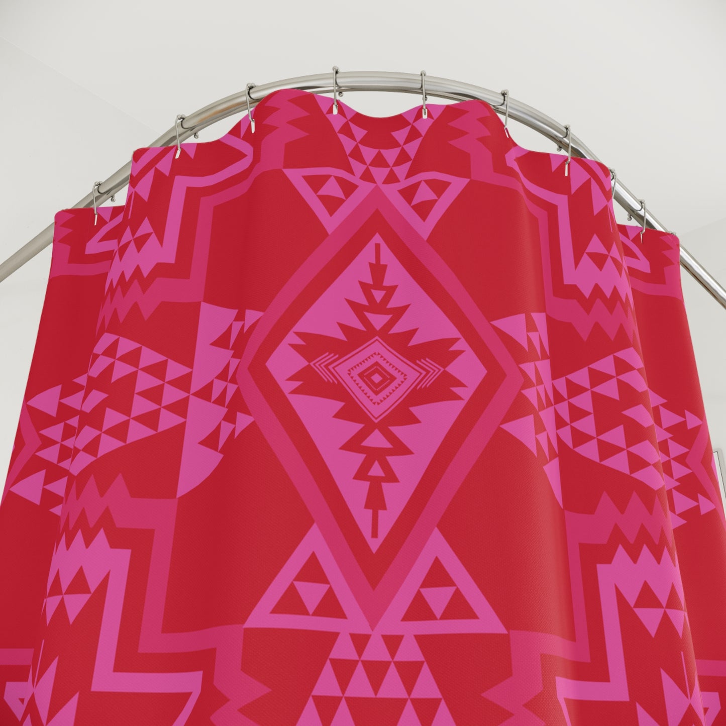 Red Pink Southwestern Geometric Shower Curtain | Aztec Diamond Pattern