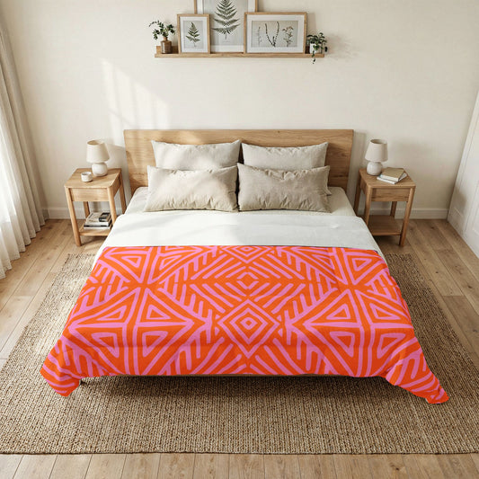 Geometric Tribal Pattern Cotton Comforter | Orange Pink Diamond Motif