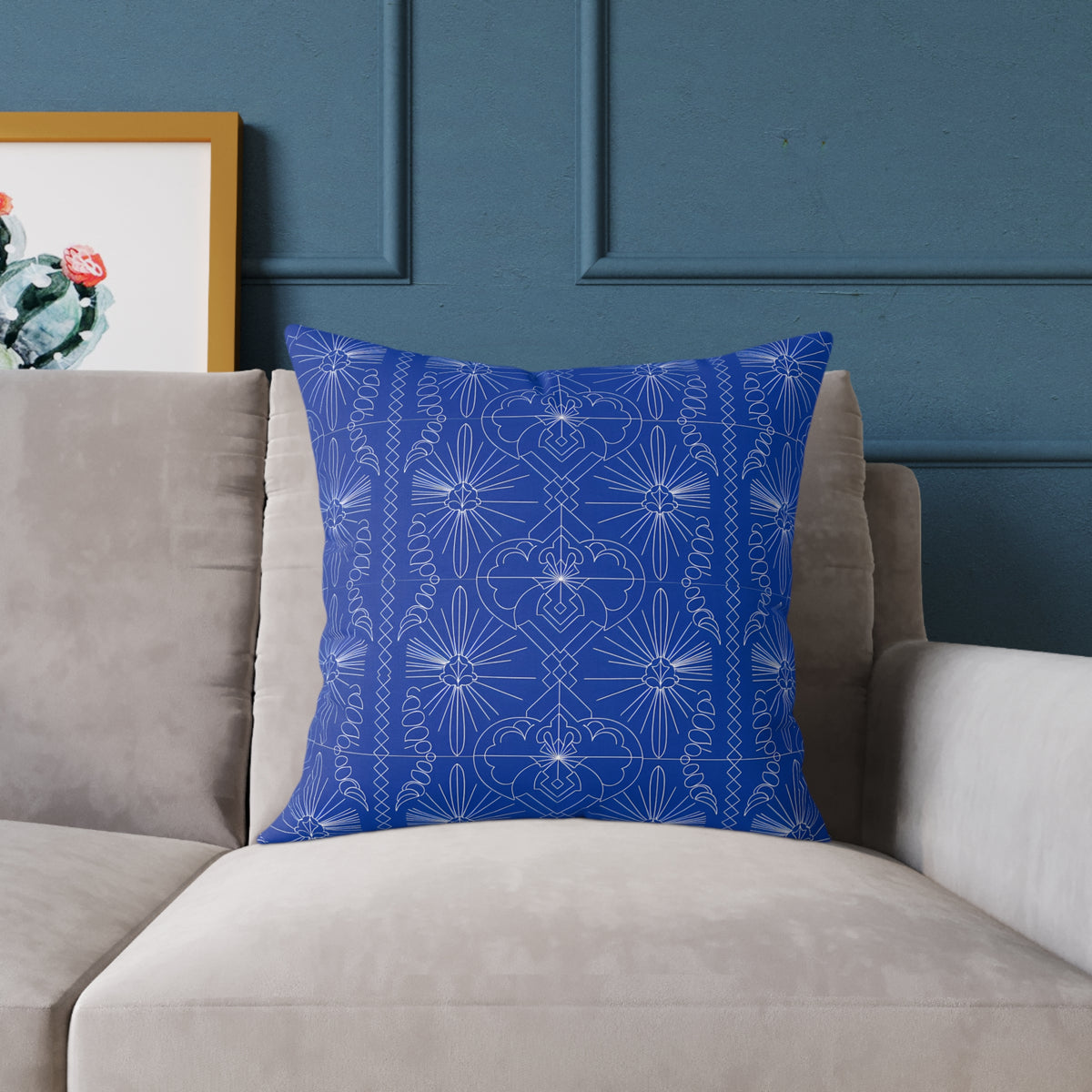 Geometric Starburst Pattern Square Pillow | Blue White Decorative Throw Pillow