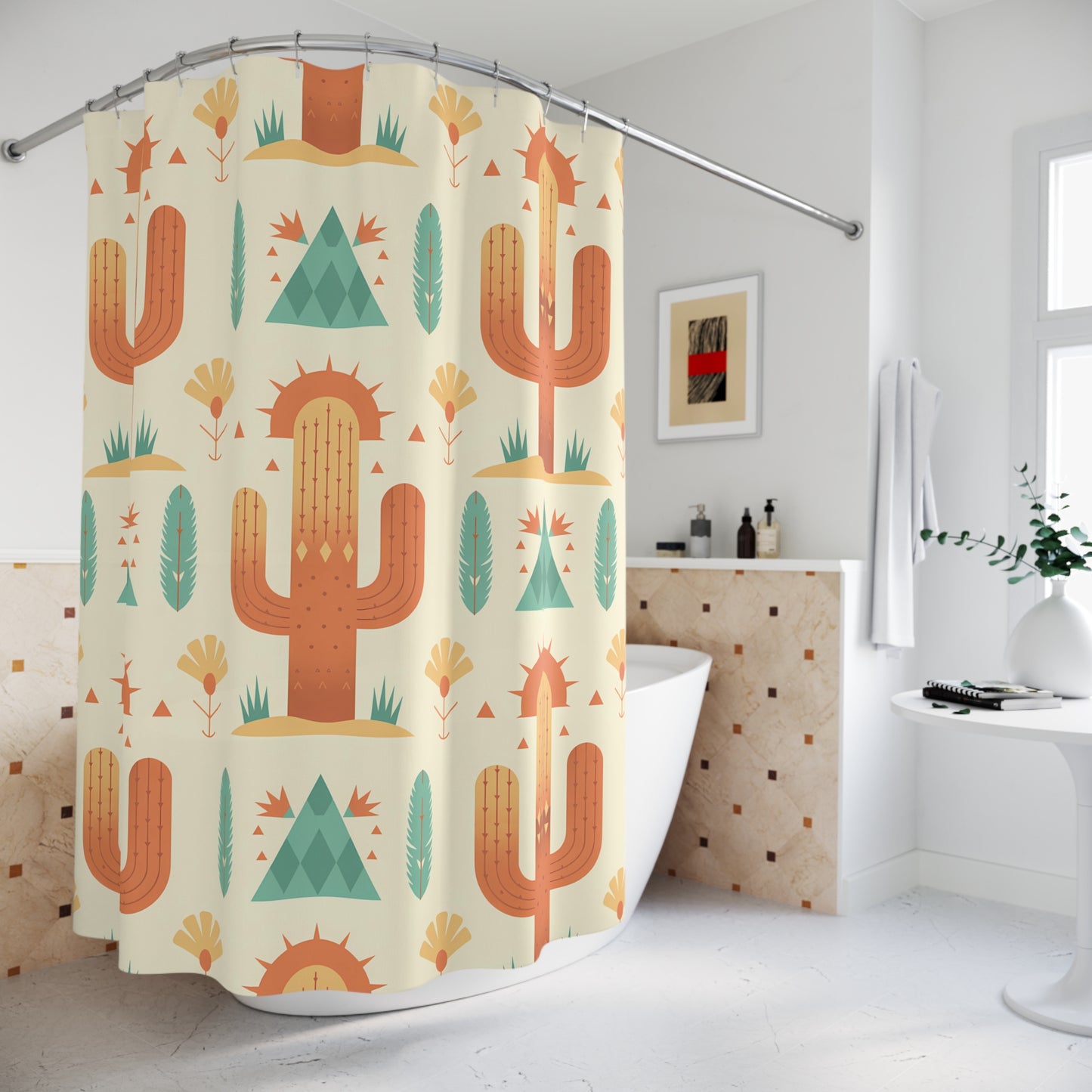 Boho Cactus Shower Curtain, Southwest Style Bathroom Decor, Nature Inspired Home Accessory, Ideal for Modern Farmhouse, Gift Idea - LOLA VEGAS ART