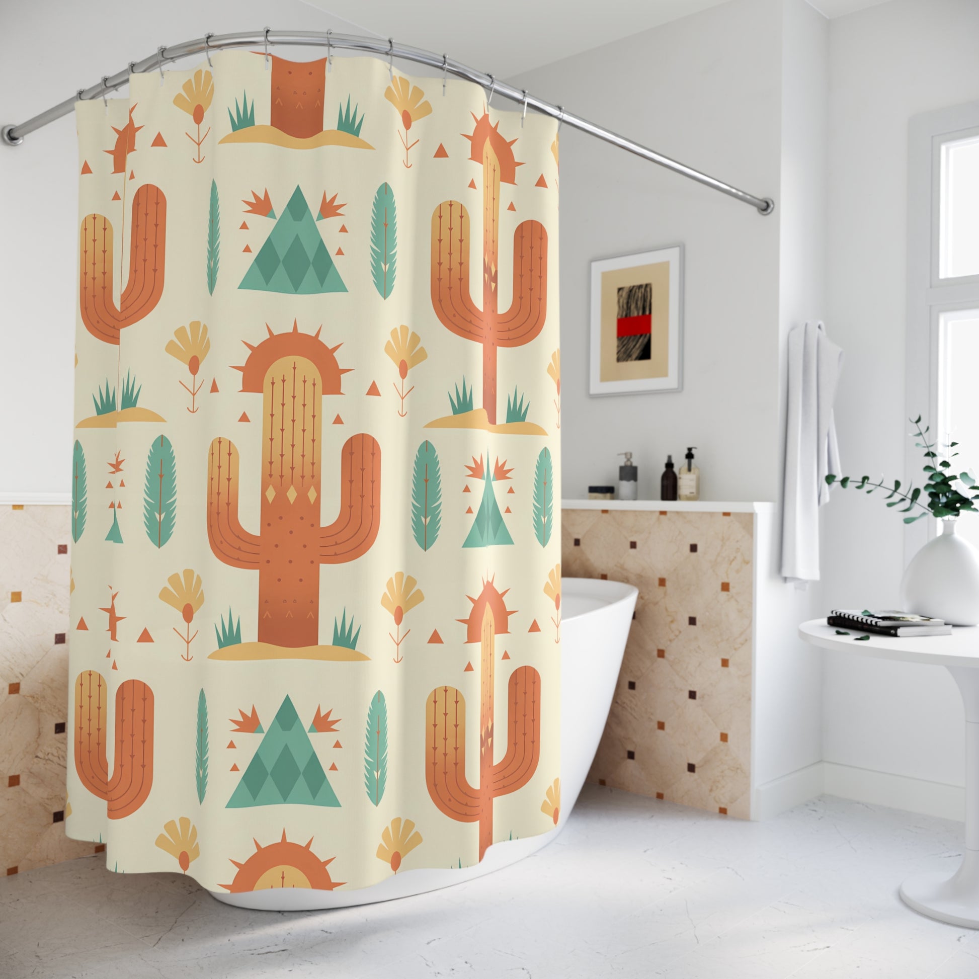 Boho Cactus Shower Curtain, Southwest Style Bathroom Decor, Nature Inspired Home Accessory, Ideal for Modern Farmhouse, Gift Idea - LOLA VEGAS ART