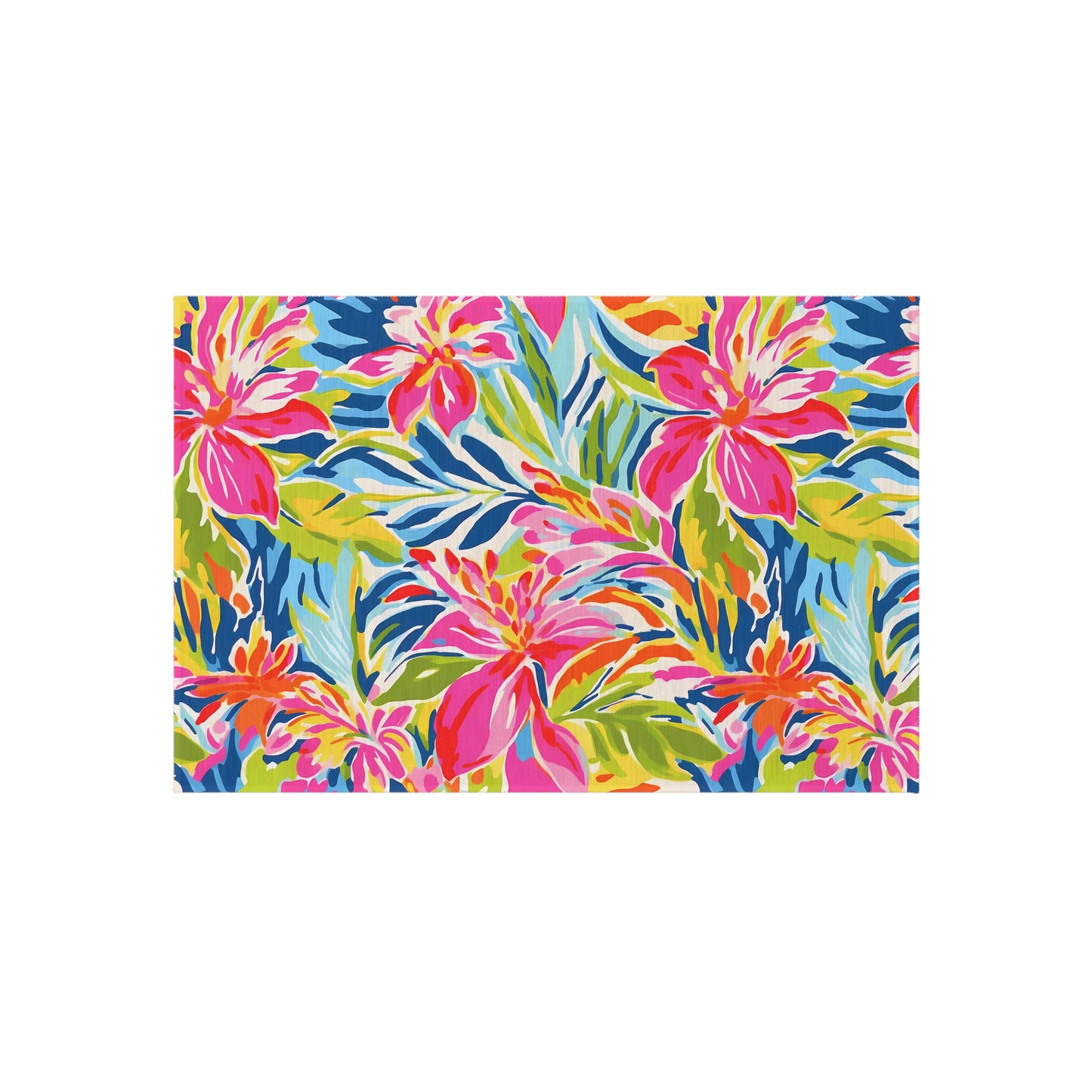 Tropical Floral Pattern Indoor/Outdoor Rug | Bright Hibiscus Beach Mat