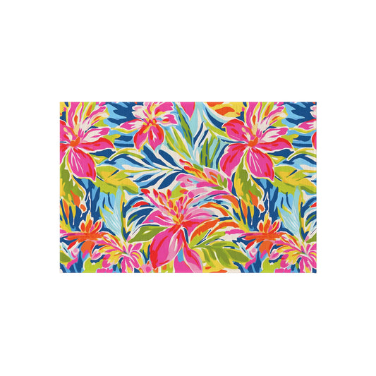 Tropical Floral Pattern Indoor/Outdoor Rug | Bright Hibiscus Beach Mat