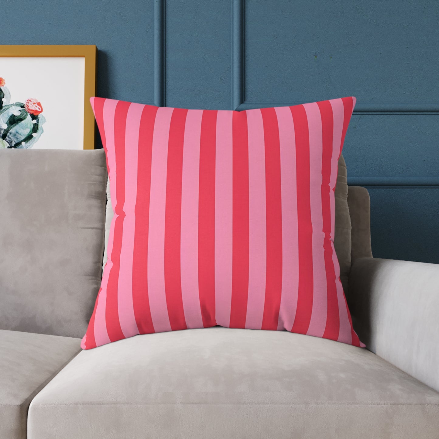 Light Pink Watermelon Pink Striped Throw Pillow | Square Poly Canvas Cushion