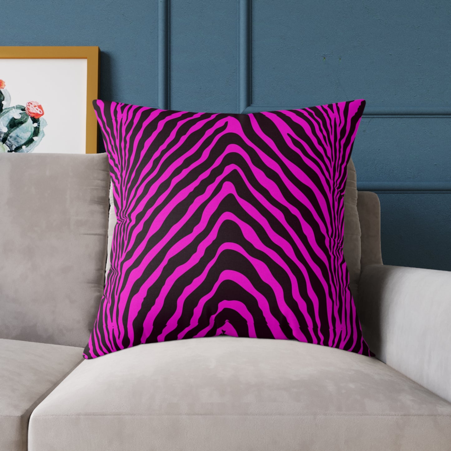 Hot Pink Zebra Print Pillow | Square Poly Canvas Pillow
