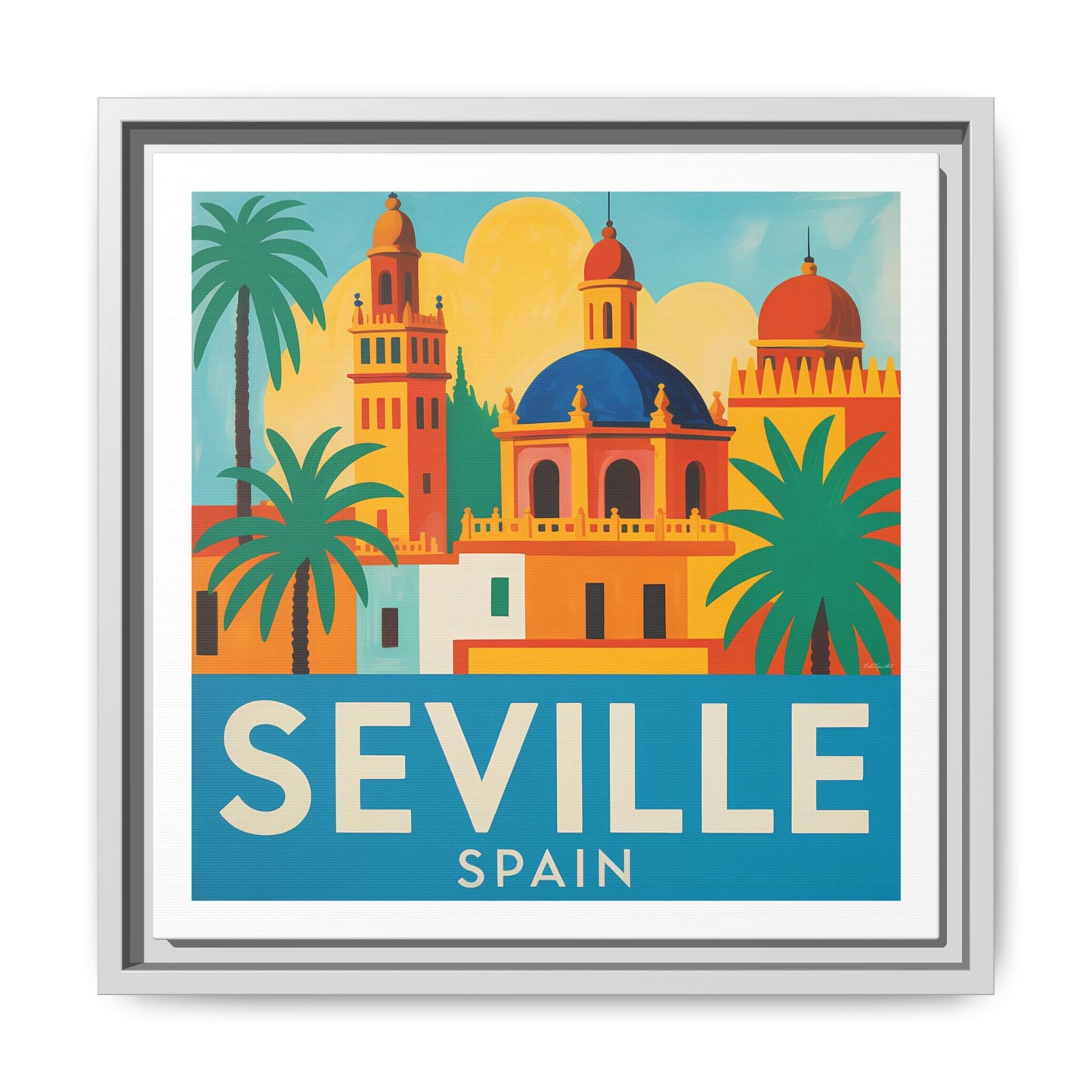 Seville Spain Vintage Travel Look Matte Canvas Wall Art Framed