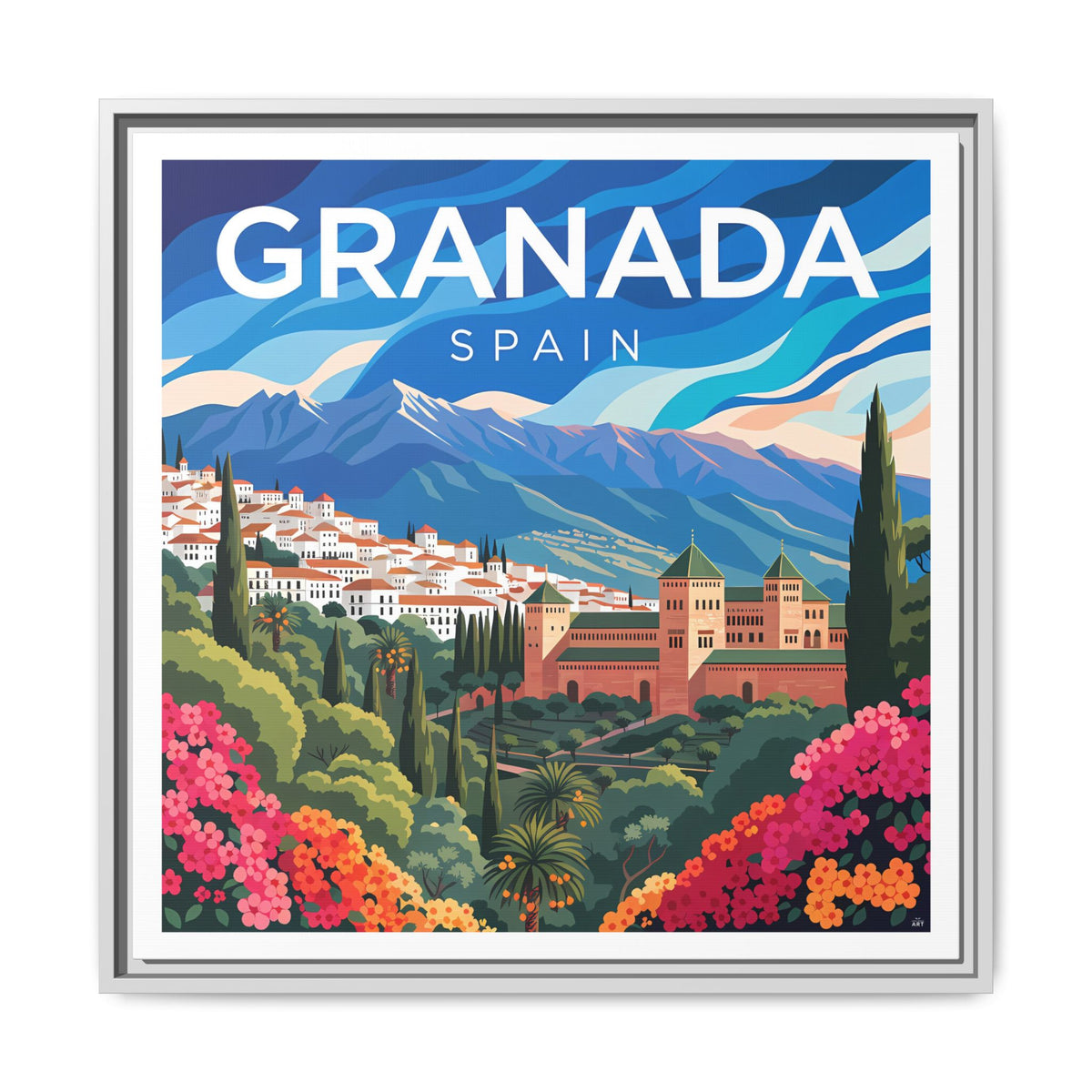 Granada Spain Vintage Travel Art Matte Canvas Framed