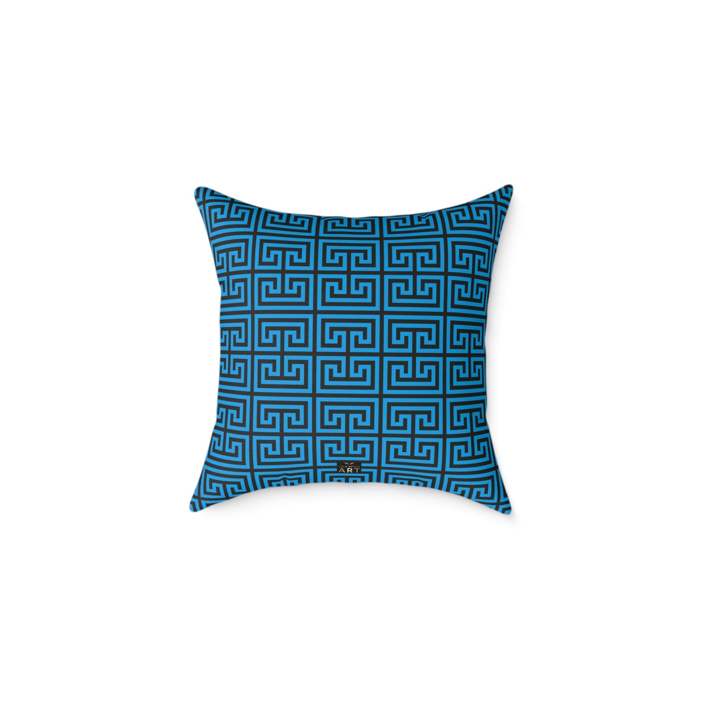 Nautical Greek Key Pattern Square Pillow | Blue Geometric Throw Pillow