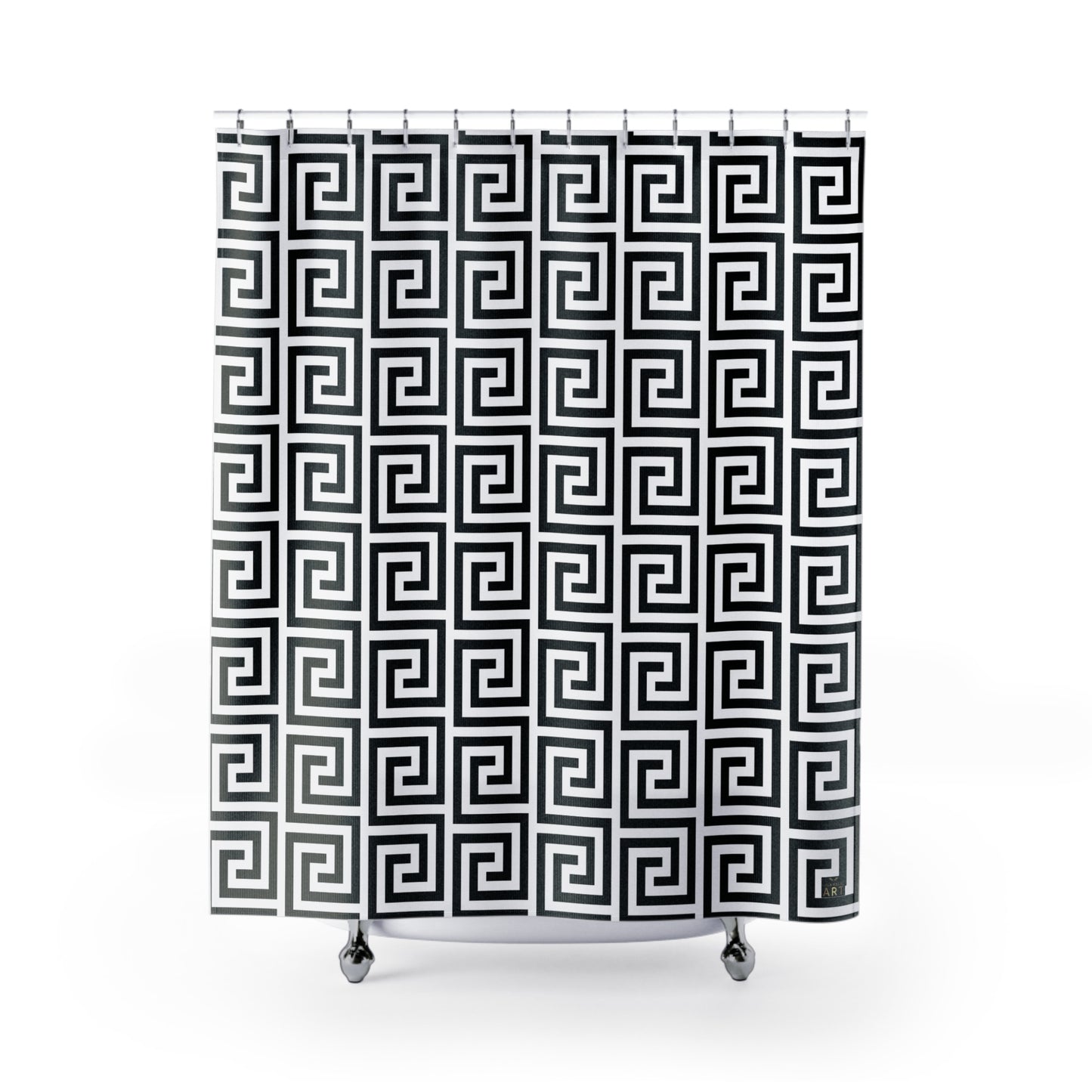 Black White Greek Key Shower Curtain | Geometric Bathroom Decor Glam Bathroom Accessory