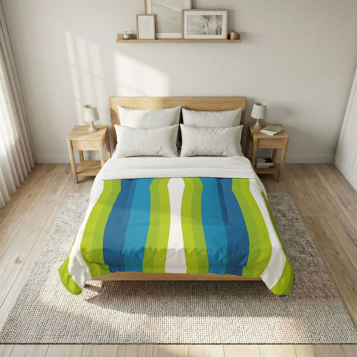 Blue Green Striped Wave Comforter | Cotton Comforter