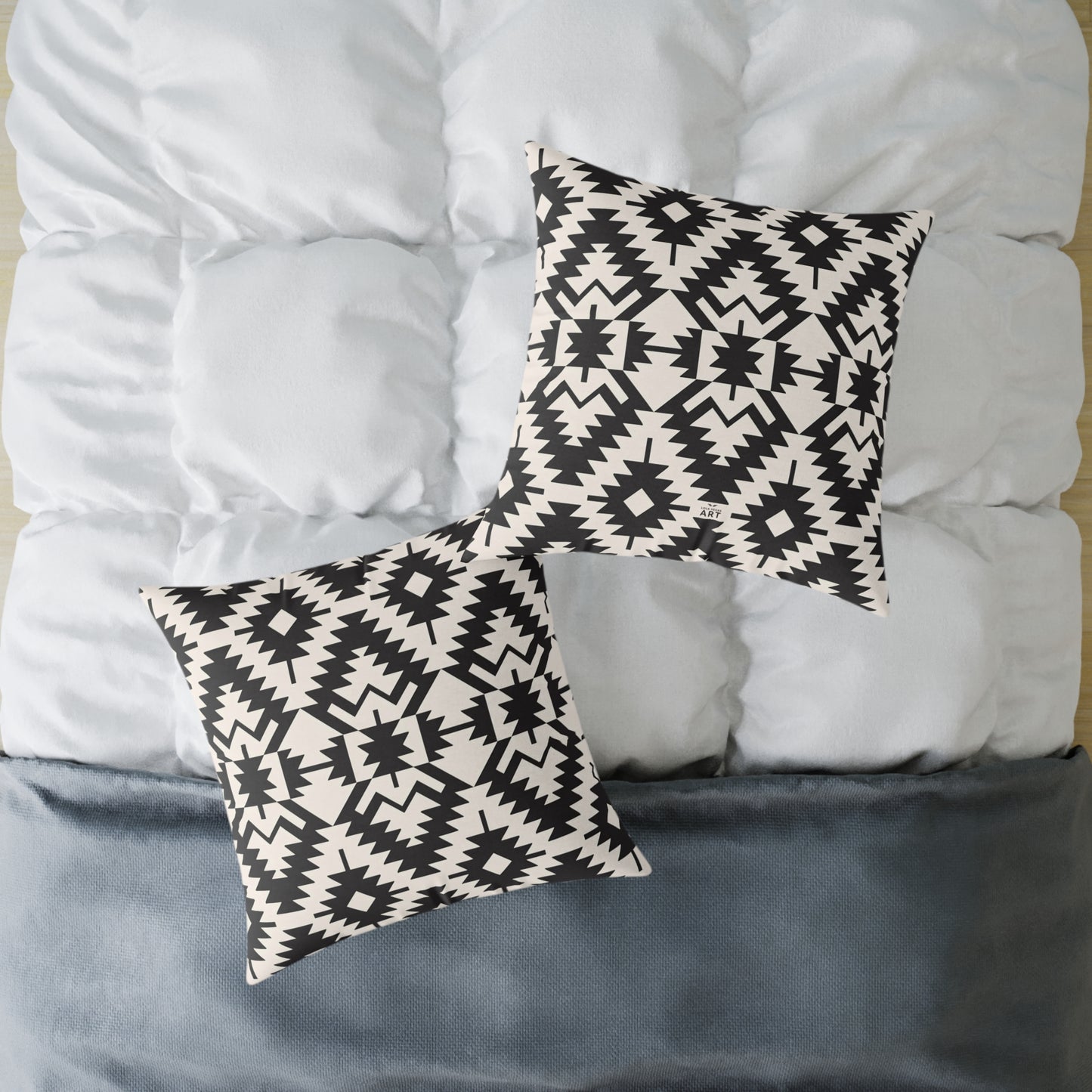 Black and White Aztec Geometric Square Pillow | Tribal Pattern Throw Pillow