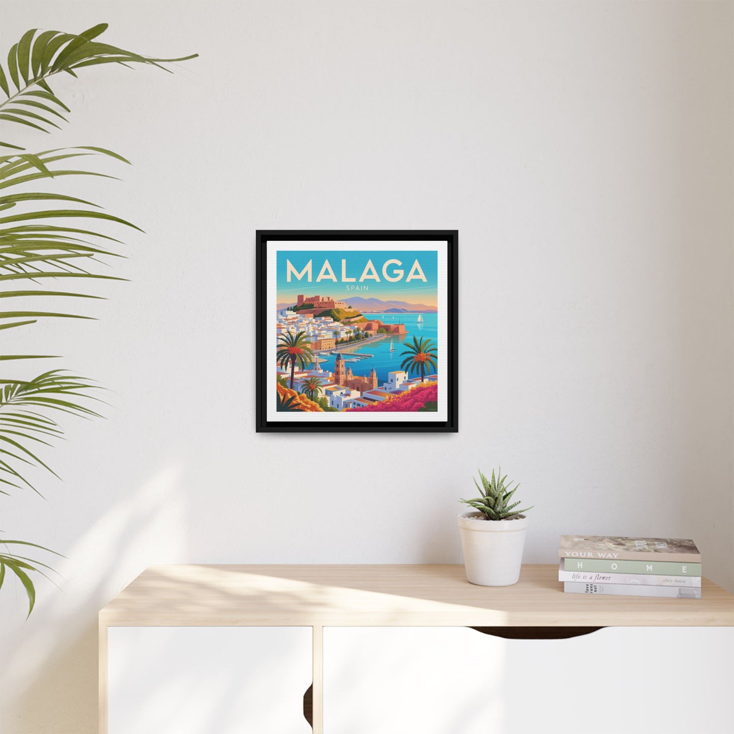 Malaga Spain Coastal  Matte Canvas Framed Wall Art| Vintage Style Travel Art