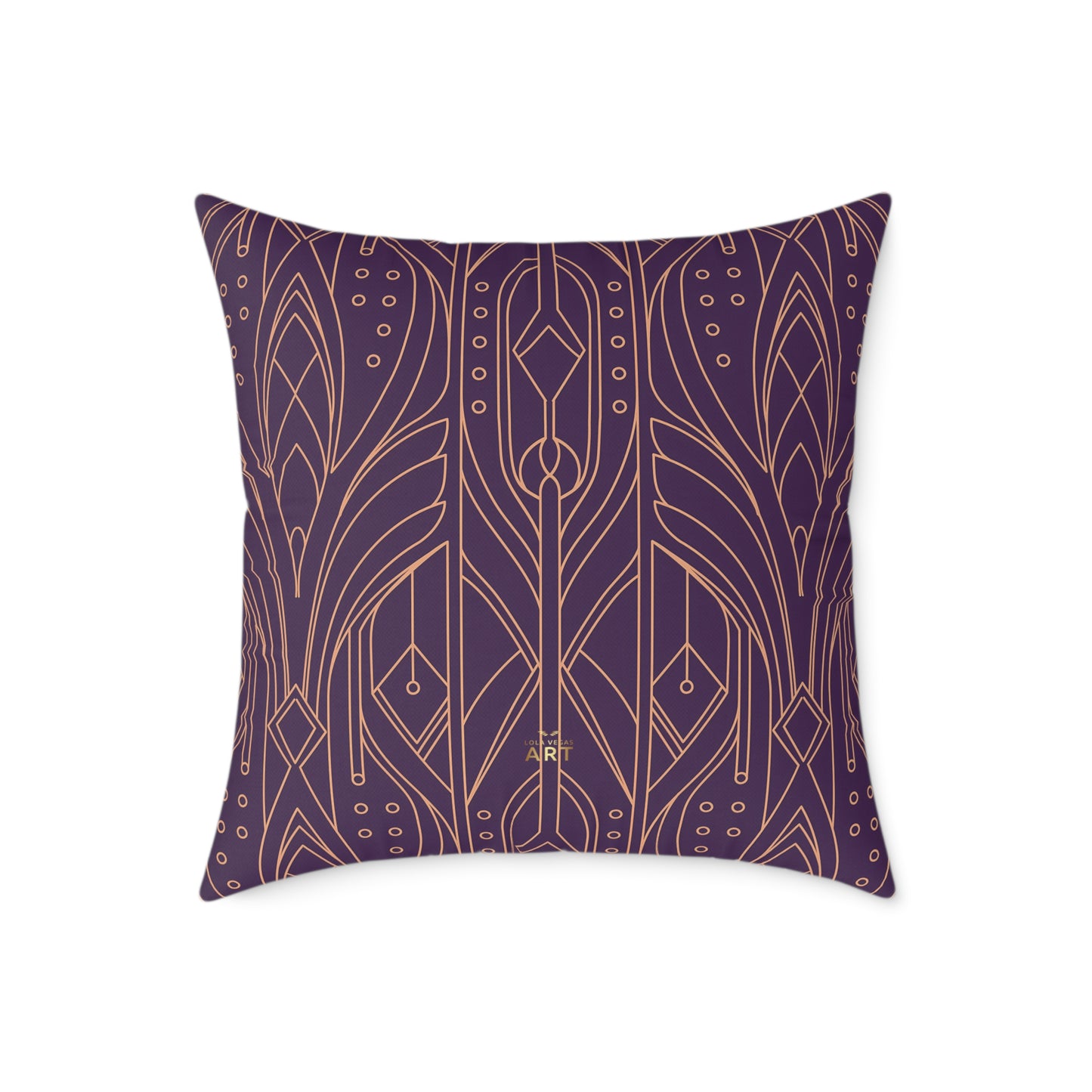 Art Deco Geometric Pattern Square Pillow | Purple Copper