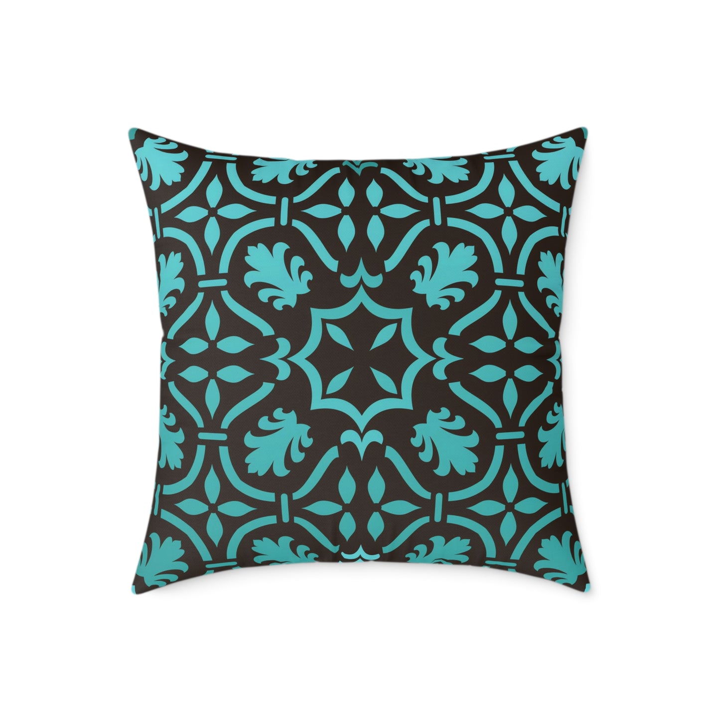 Teal Black Moroccan Tile Square Pillow | Poly Canvas Decorative Pillow