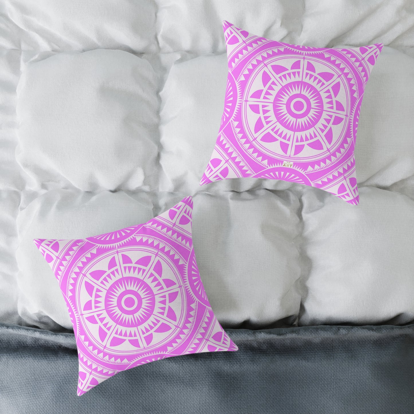 Bohemian Decorative Pink White Pillow, Cozy Home Accent, Mandala Throw Cushion, Gift for Her, Boho Chic Interior