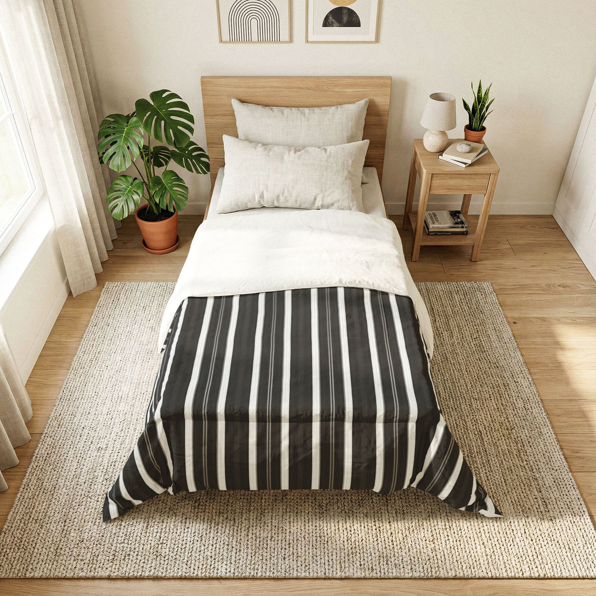 Black and White Striped Cotton Comforter | Modern Minimal Bedding