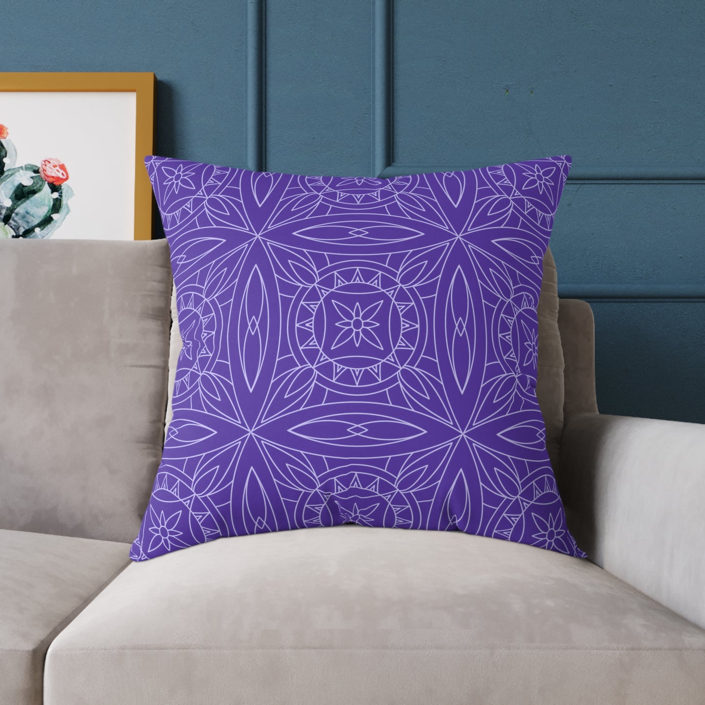 Geometric Kaleidoscope Pattern Square Pillow | Purple White Tile Decorative Pillow