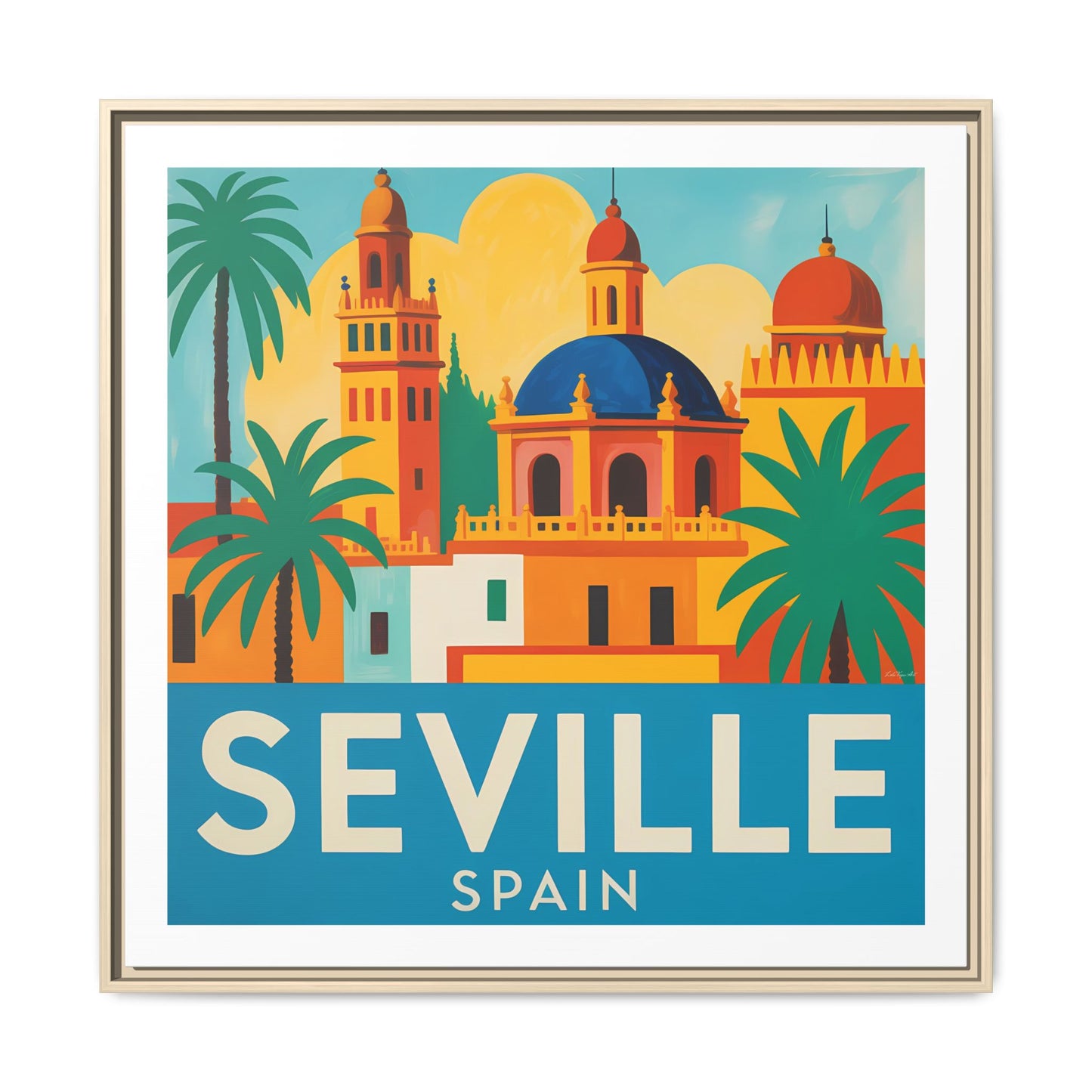 Seville Spain Vintage Travel Look Matte Canvas Wall Art Framed