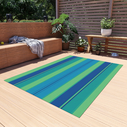Blue Green Striped Outdoor Rug | Indoor Rug