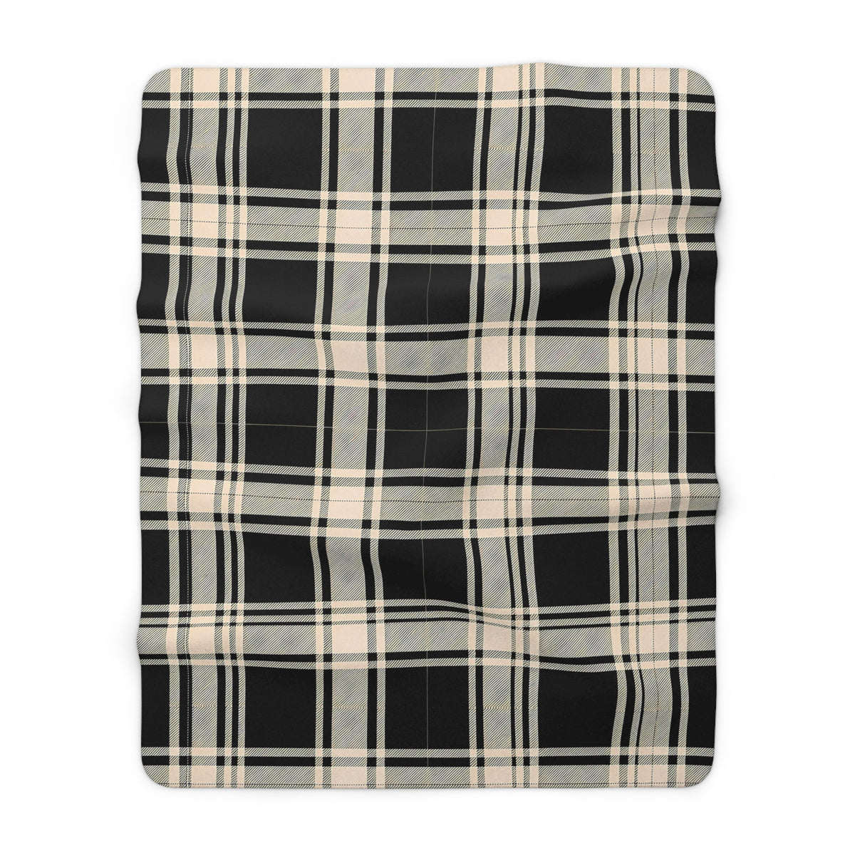 Black Beige Plaid Sherpa Fleece Blanket | Cozy Buffalo Check Throw