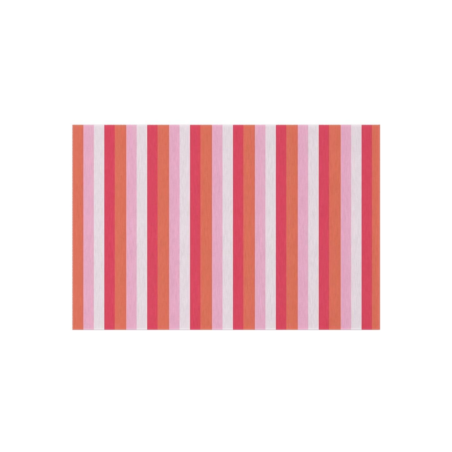 Pink Red Orange White Striped Outdoor/Indoor Rug | Patio Mat, Waterproof Deck Rug