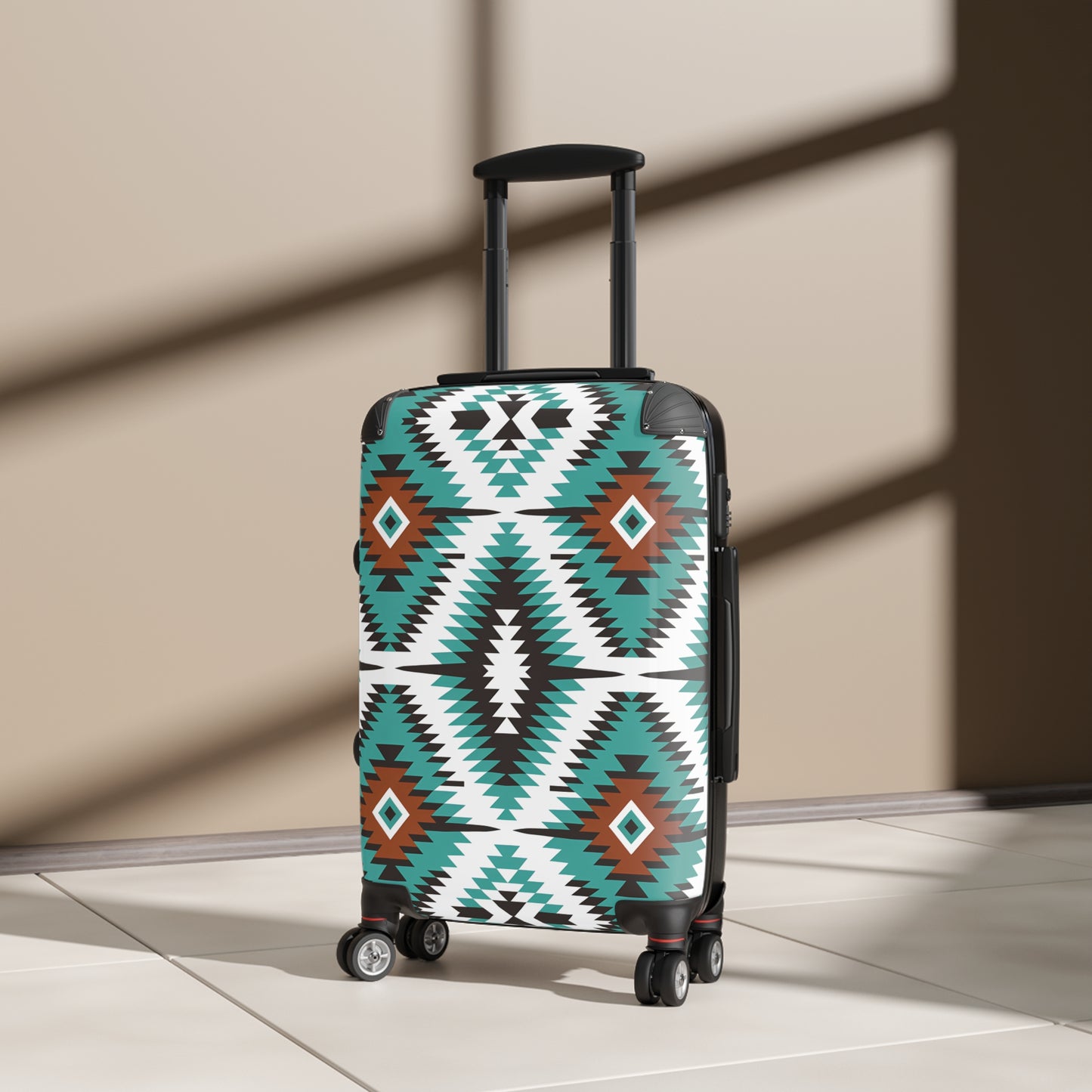 Southwestern Aztec Pattern Suitcase | Turquoise Brown Geometric Luggage