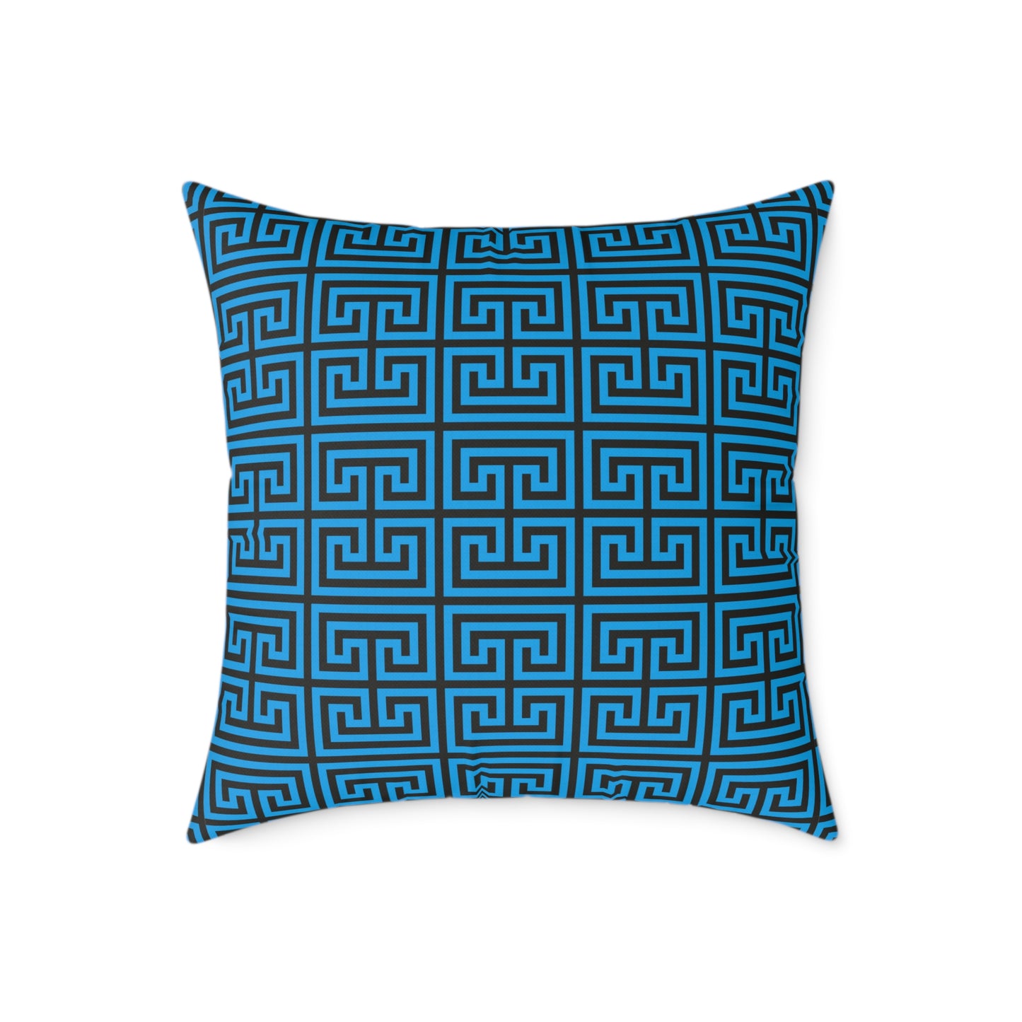 Nautical Greek Key Pattern Square Pillow | Blue Geometric Throw Pillow