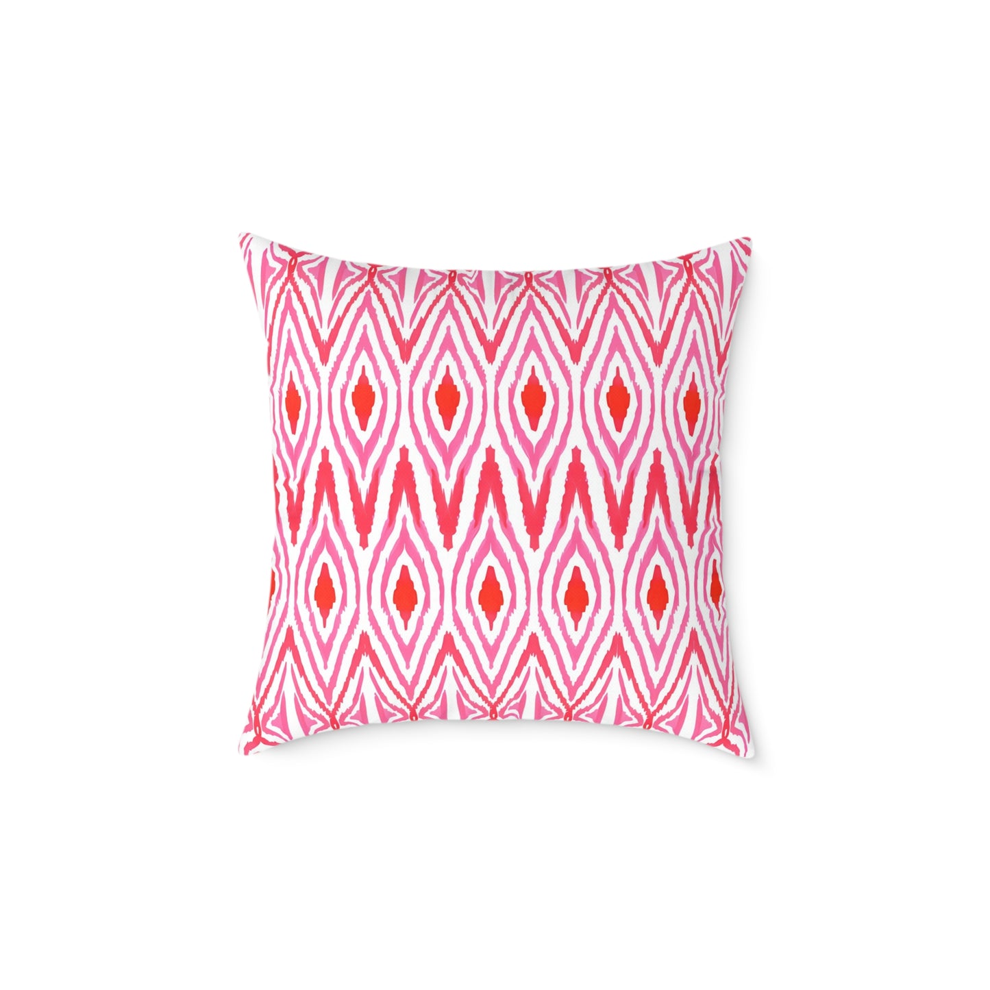 Pink and Orange Ikat Pattern Square Pillow | Geometric Throw Pillow