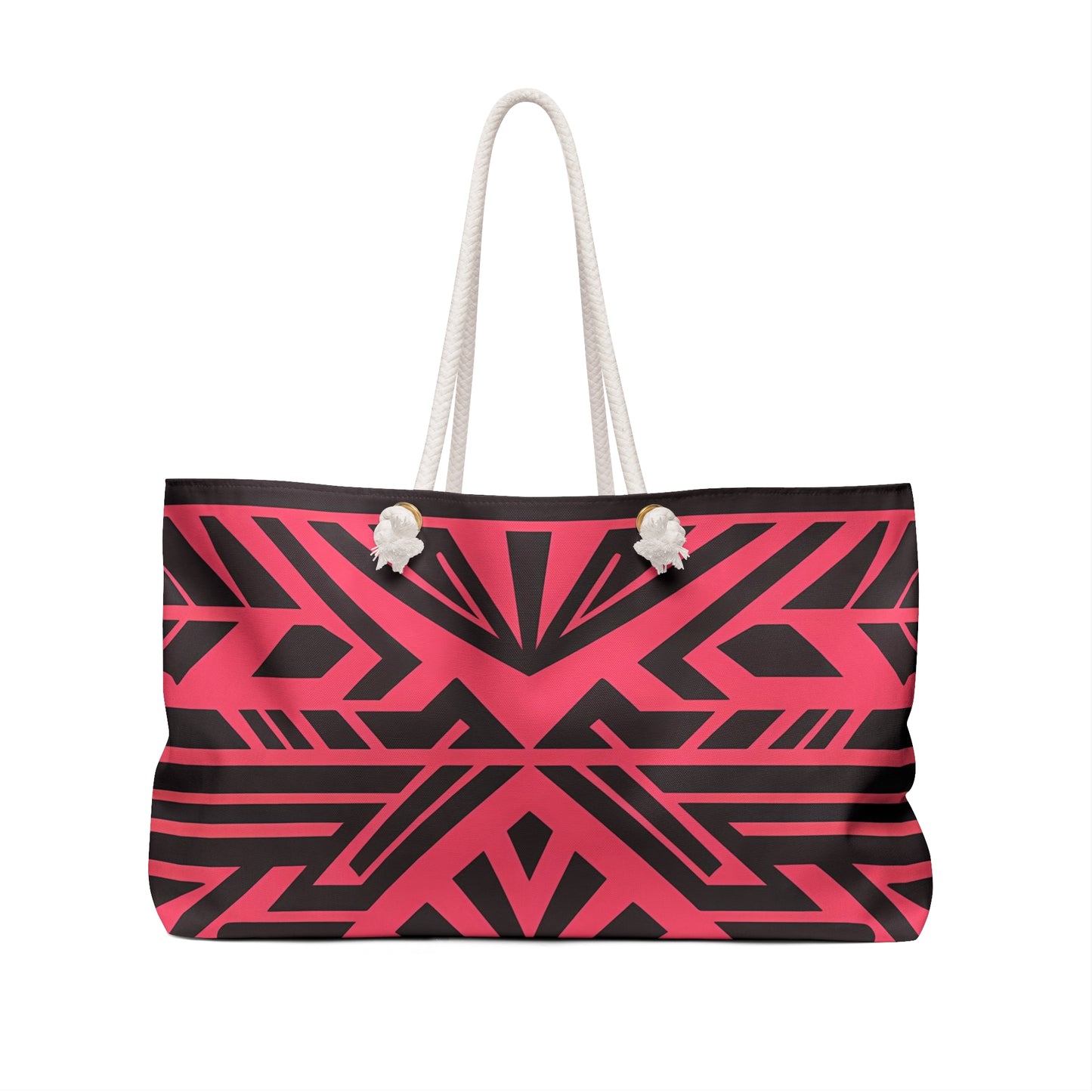 Boho Tribal Oversized Weekender Bag - Black Southwest Design on Pink-Red Background, Travel Accessory