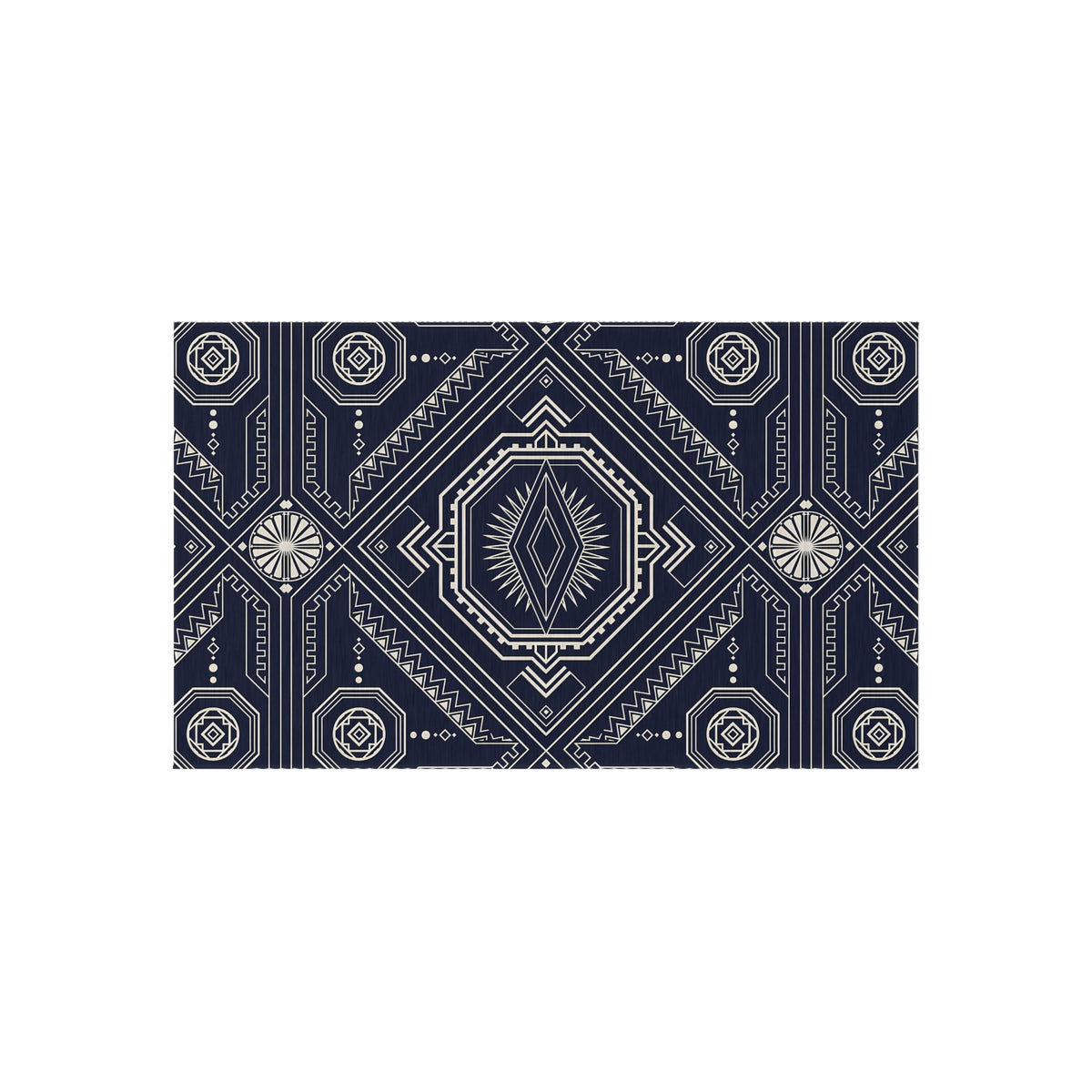 Navy Geometric Medallion Outdoor Rug | Tribal Diamond Pattern