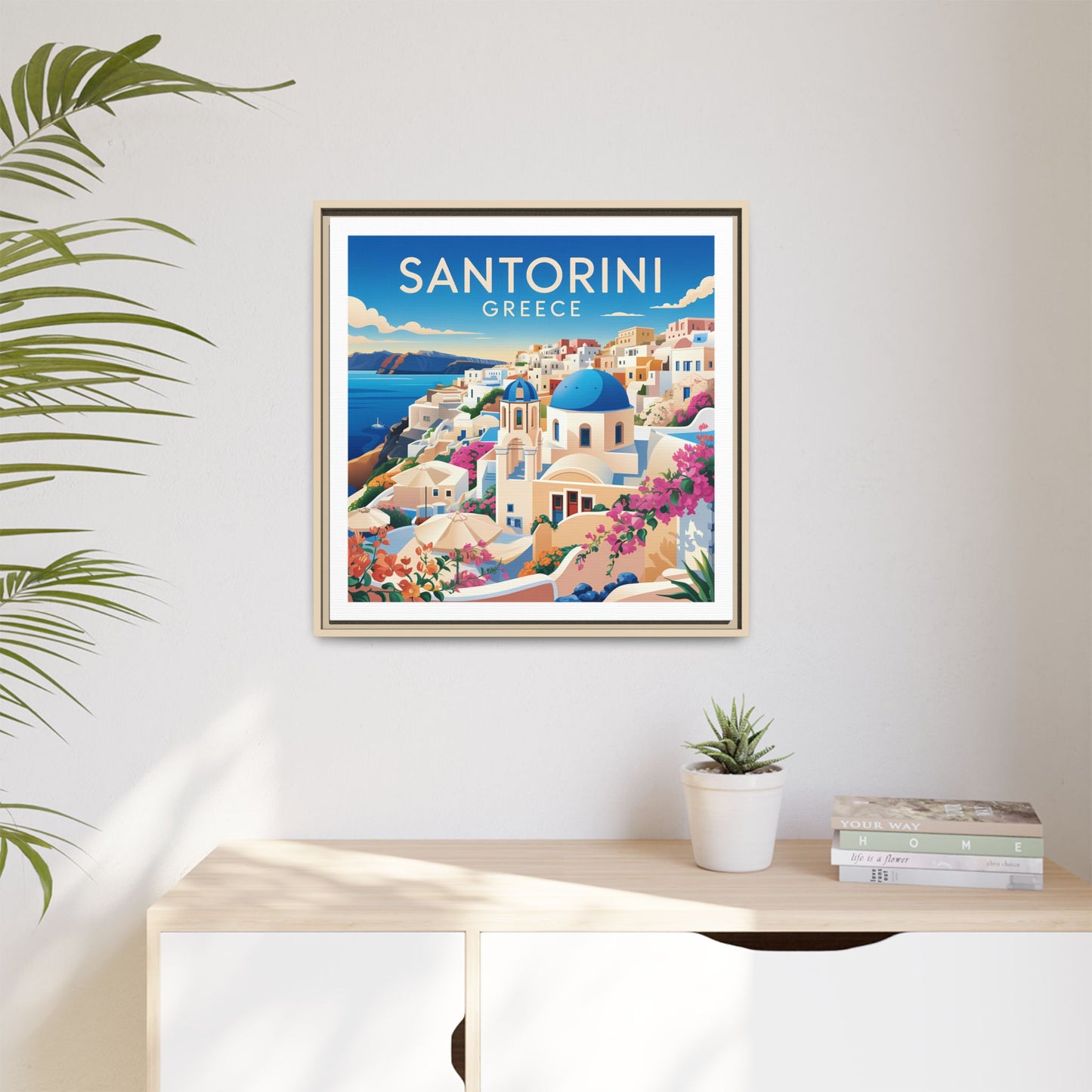 Santorini Greece Travel Art Matte Canvas Framed Wall Art