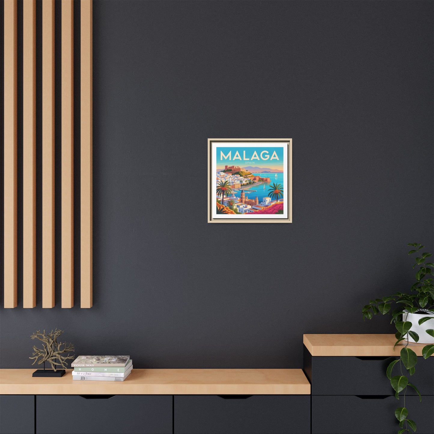 Malaga Spain Coastal  Matte Canvas Framed Wall Art| Vintage Style Travel Art