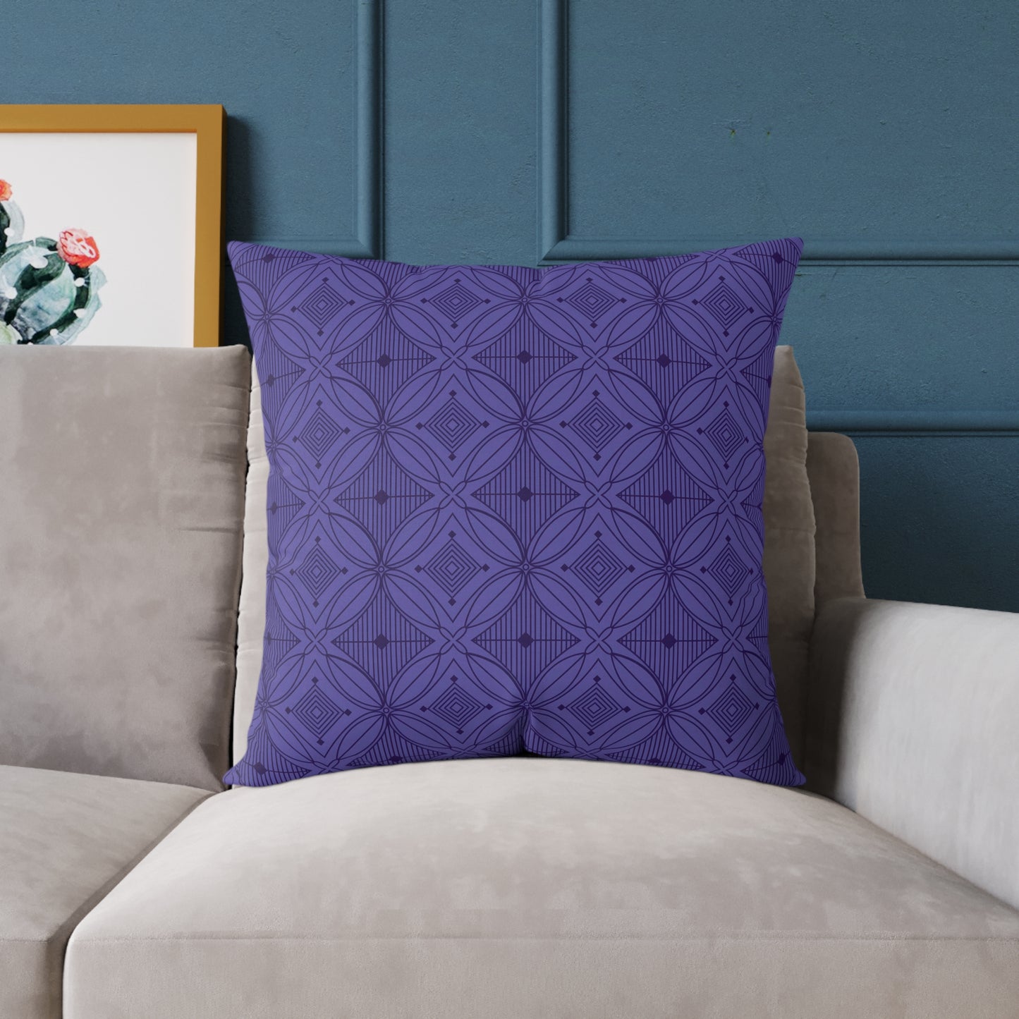 Geometric Mosaic Pattern Square Poly Canvas Pillow | Purple Tile Design