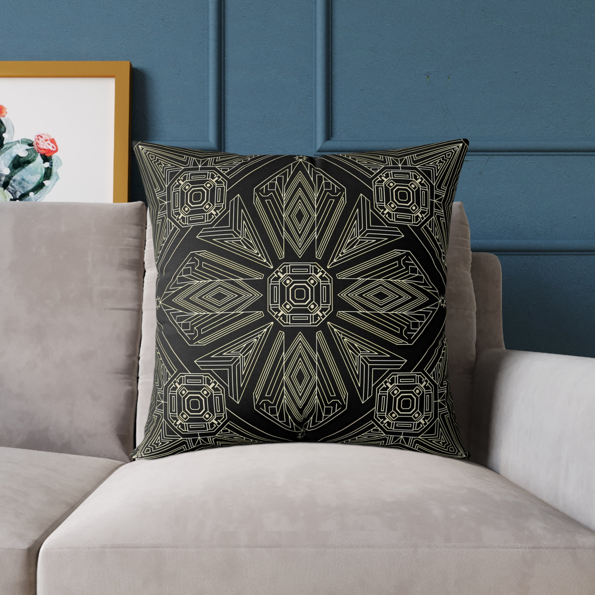 Geometric Mandala Pattern Pillow | Black Taupe Tribal Decorative Cushion