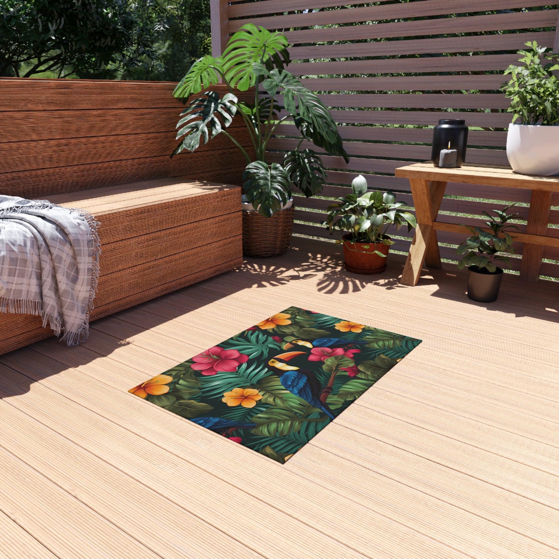 Vibrant Tropical Outdoor Rug - Perfect for Patios, Beach Decor, Summer Gatherings, Garden Parties, or Picnics, Floor Mat, Area Rug, Outdoor - LOLA VEGAS ART