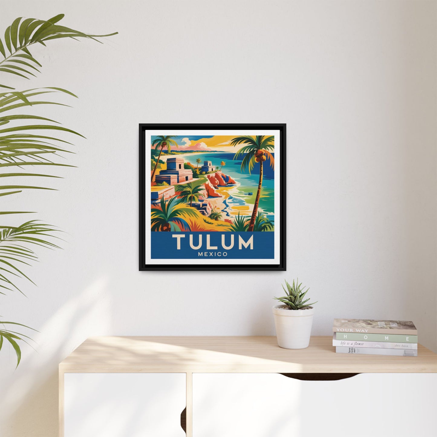 Tulum Mexico Vintage Look Framed Travel Canvas Wall Art