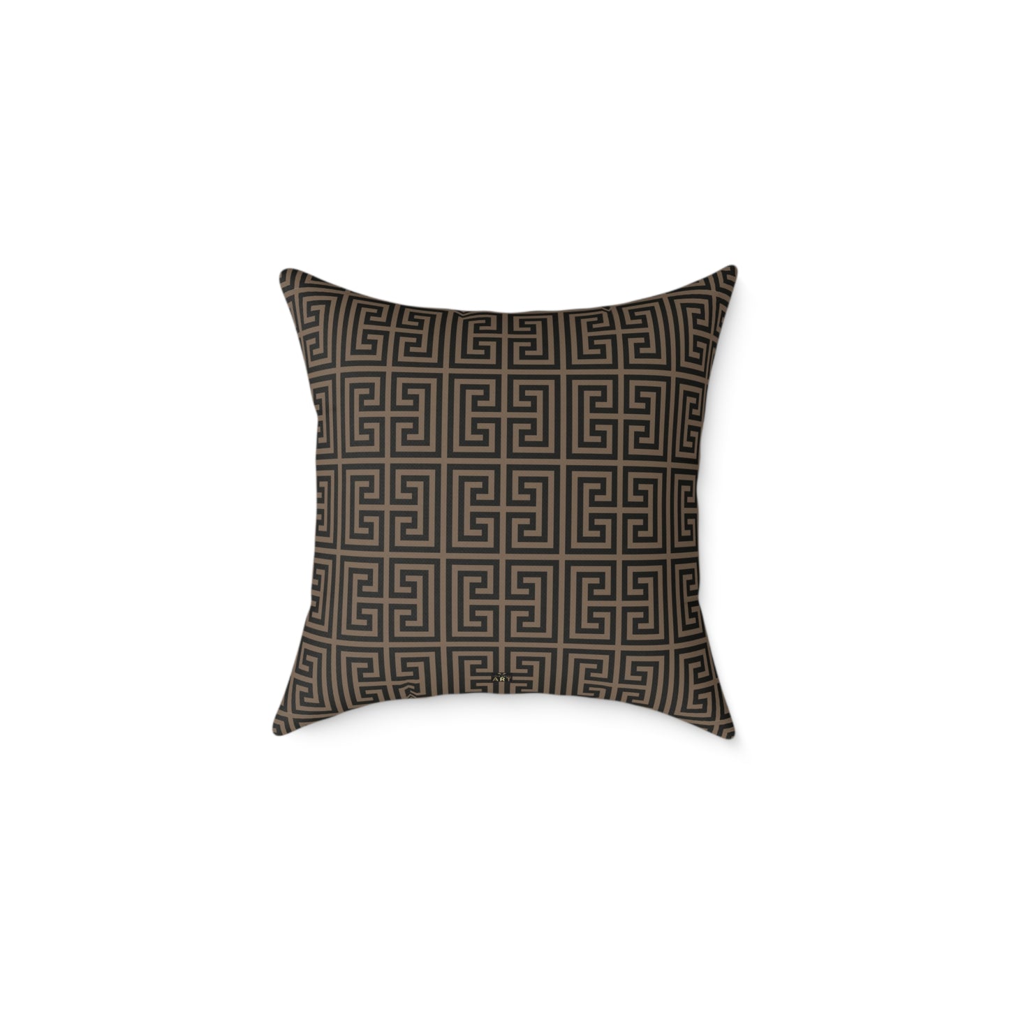 Greek Key Pattern Square Pillow | Geometric Throw Pillow, Neutral Brown and Black Home Decor