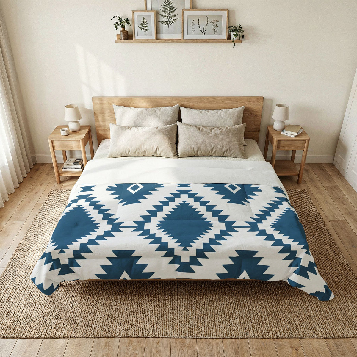 Blue Aztec Diamond Cotton Comforter | Southwestern Geometric Bedding