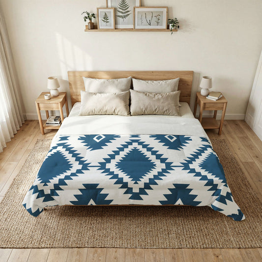 Blue Aztec Diamond Cotton Comforter | Southwestern Geometric Bedding