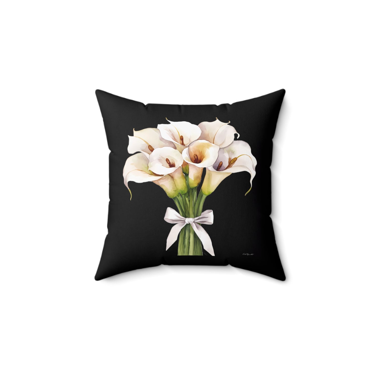 Farmhouse Floral Square Pillow, Calla Lillies Decorative Cushion, Country Home Accent, Black Throw Pillow, Housewarming Gift, Sofa Accessory