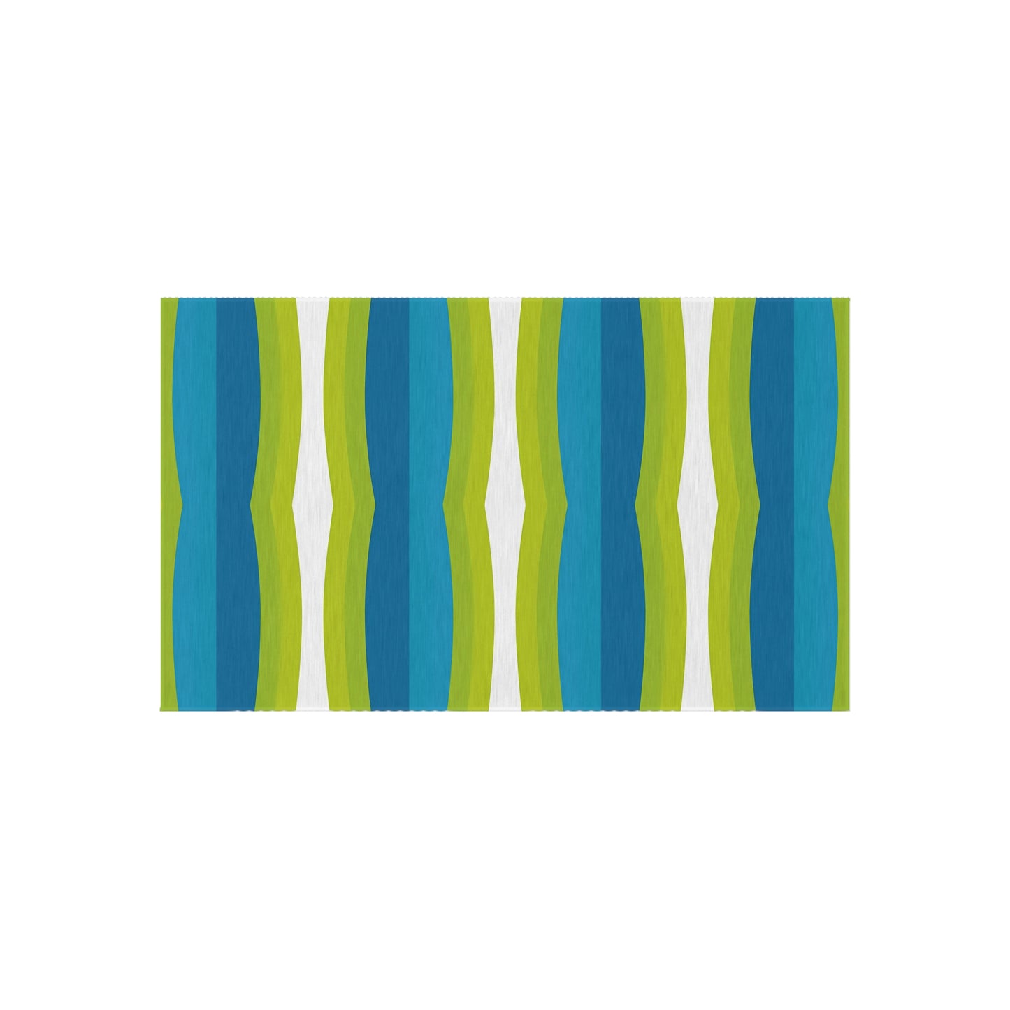 Blue Green White Wave Stripe Outdoor Rug | Patio Mat