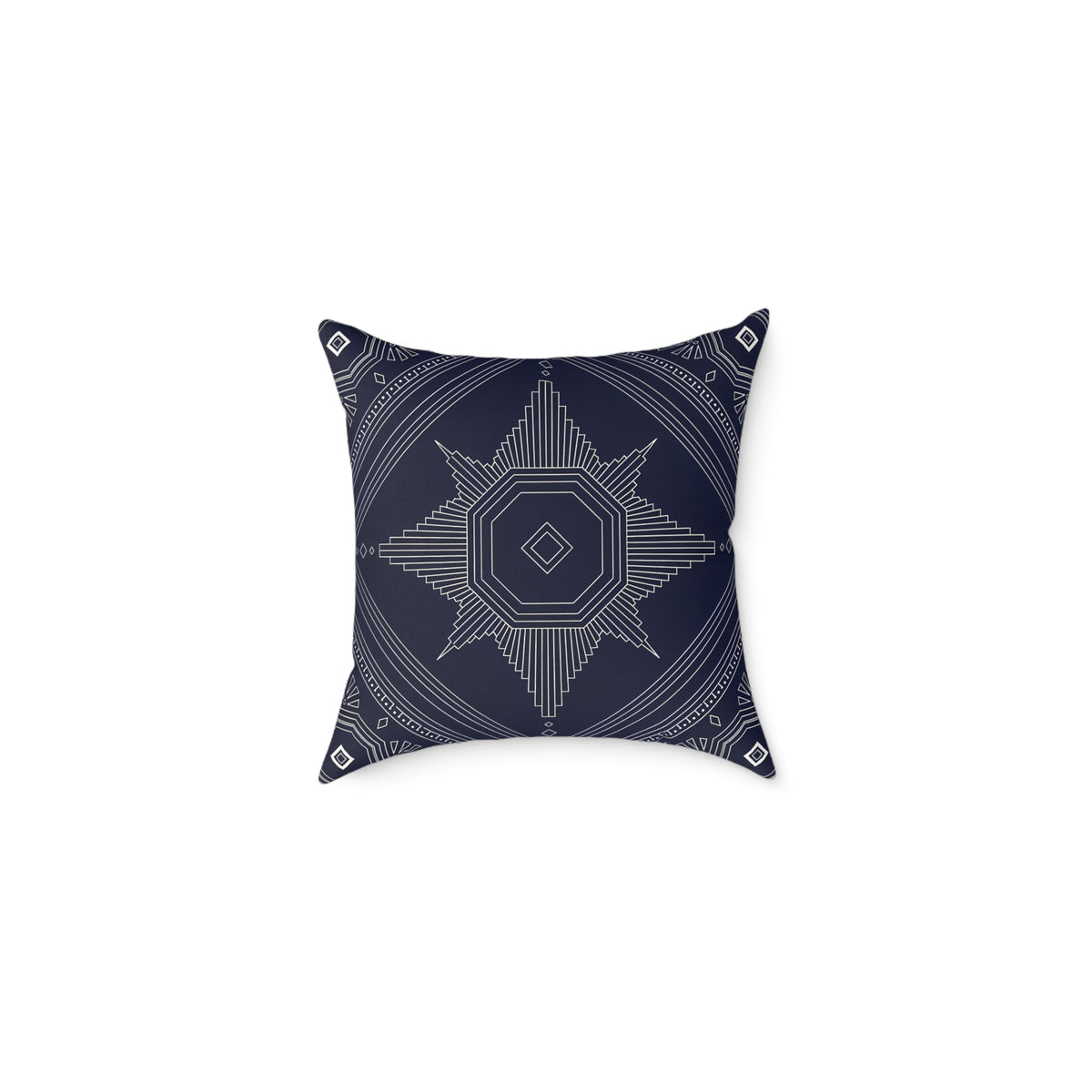 Geometric Star Mandala Square Pillow | Navy Canvas Throw Pillow