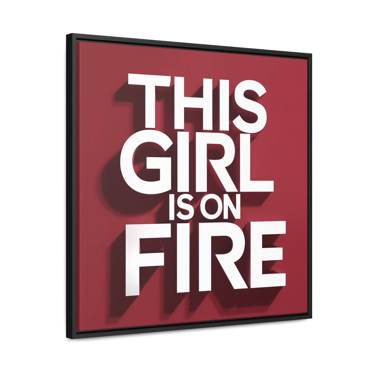 Canvas Wall Art, Female Empowerment Decor, Typography Square Frame, This Girl is on Fire, Trendy Red and White Home Decor, Gallery Wrap